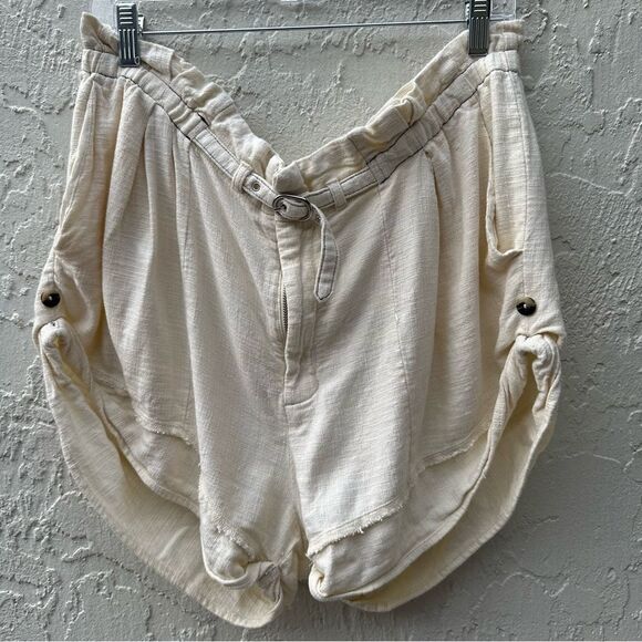 ANTHROPOLOGIE Linen Shorts Women Large Belted Relaxed Neutral Beach Resort - Picture 4 of 10